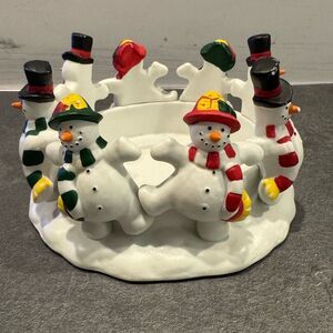 Vintage 19903 Ceramic PartyLite "Frolicking Frostys" candle holder